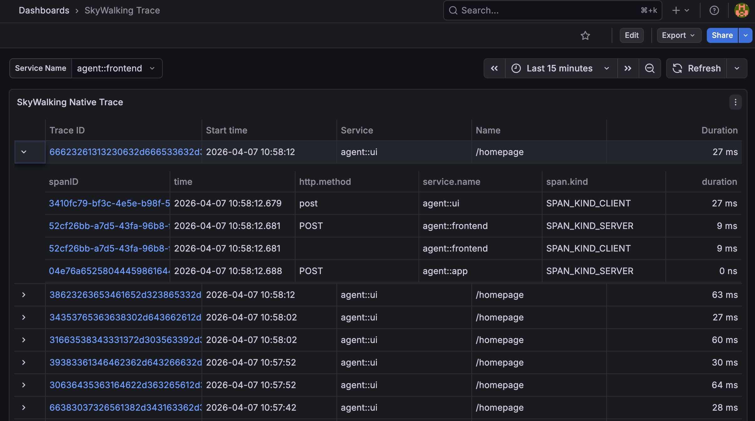 SkyWalking 追踪列表